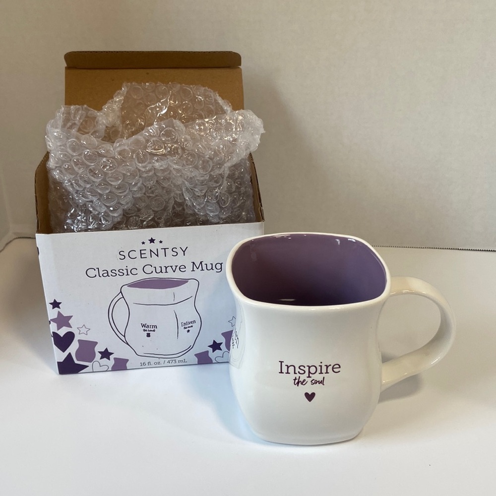 Scentsy classic curve coffee mug inspirational quotes white purple